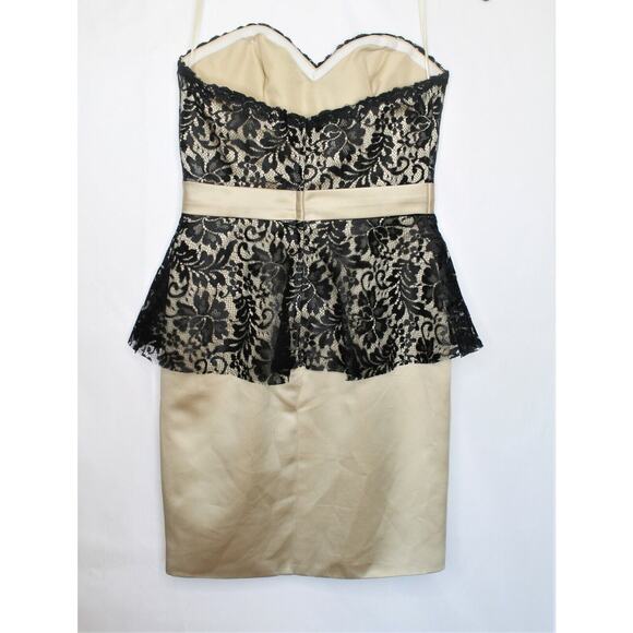 Impression Size 6 Strapless Satin & Lace Peplum Black Mini Dress Lined Sexy Prom - Picture 5 of 8